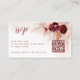 Boho Pampas Grass Wedding QR Code RSVP Card Informatiekaartje