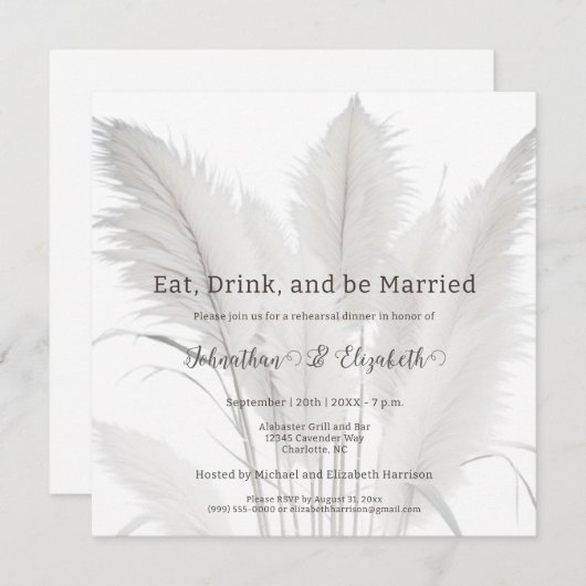 Boho Pampas Grass Wedding Rehearsal Dinner Kaart (Voorkant / Achterkant)