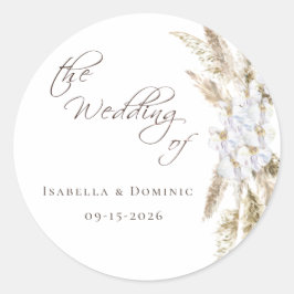 Boho Pampas Grass Wedding Ronde Sticker