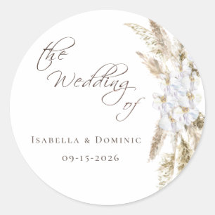Boho Pampas Grass Wedding Ronde Sticker