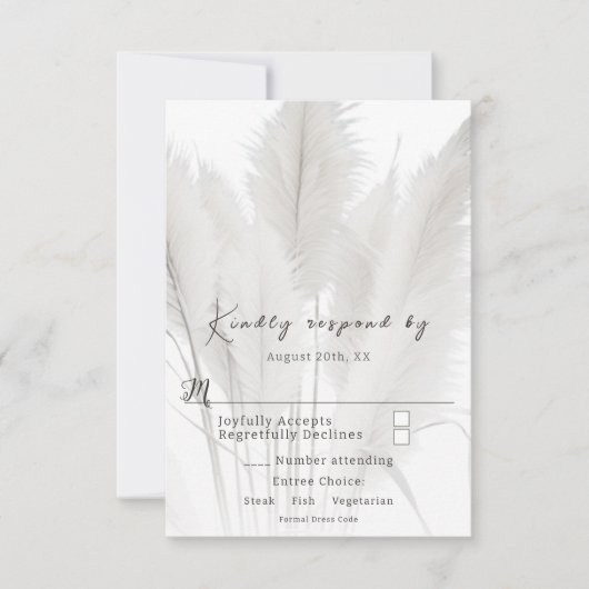 Boho Pampas Grass Wedding RSVP Kaartje (Voorkant)