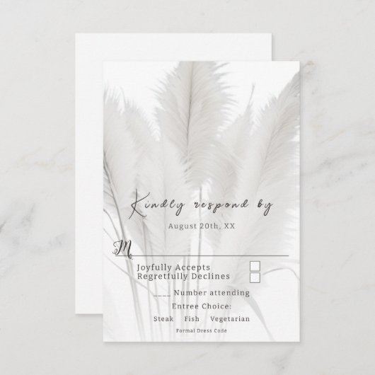 Boho Pampas Grass Wedding RSVP Kaartje (Voorkant / Achterkant)