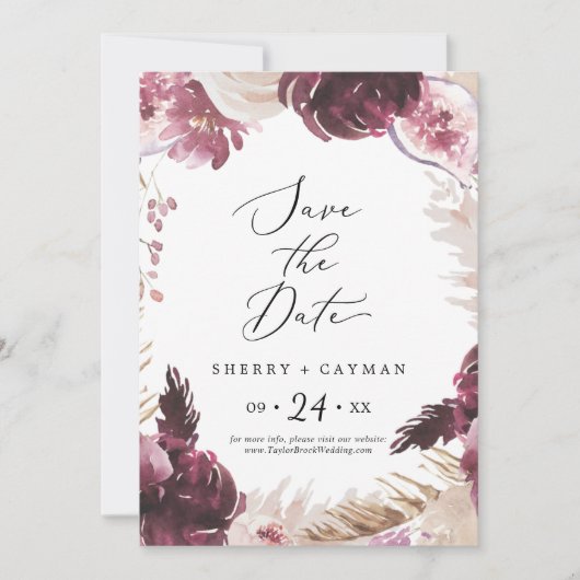 Boho Pampas Grass Wedding Save The Date (Voorkant)