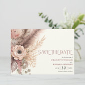 Boho Pampas Grass Wedding Save the Date Kaart (Staand voorkant)