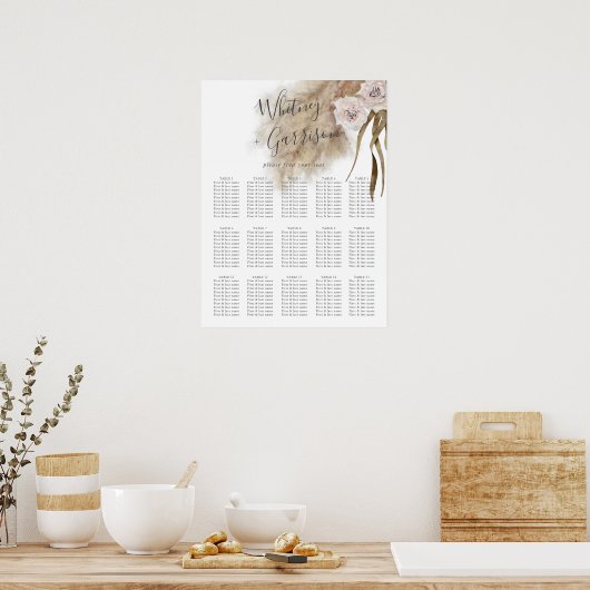 Boho Pampas Grass Wedding Seating Chart Poster (Keuken)