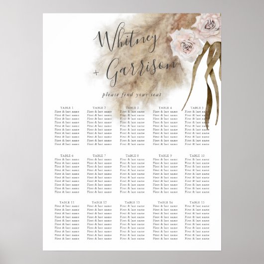 Boho Pampas Grass Wedding Seating Chart Poster (Voorkant)