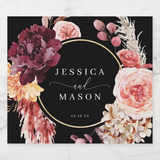 Boho Pampas Grass Wedding Sparkling Wijnetiket (Enkel label)