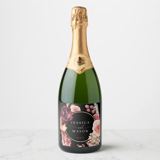 Boho Pampas Grass Wedding Sparkling Wijnetiket (Voorkant)