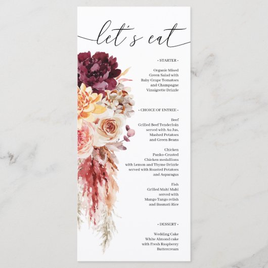 Boho Pampas Grass Wedding Vrijgezellenfeest Menu (Voorkant)