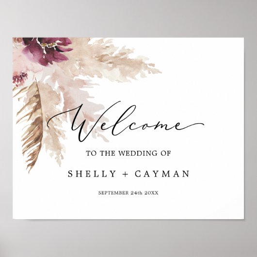 Boho Pampas Grass Wedding Welkom Poster (Voorkant)