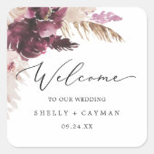Boho Pampas Grass Wedding Welkom Vierkante Sticker (Voorkant)