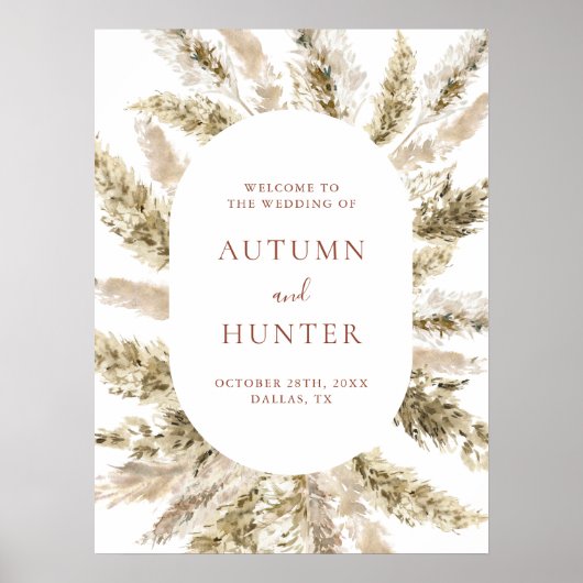 Boho Pampas Grass Wedding Welkomstteken Poster (Voorkant)