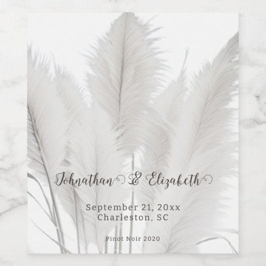 Boho Pampas Grass Wedding Wijn Etiket (Enkel label)