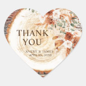 Boho Pampas Grass Wedding Wood Slice Thank You Hart Sticker (Voorkant)