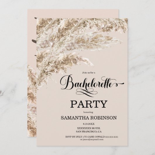 Boho Pampas Grass Weekend Bachelorette Kaart (Voorkant / Achterkant)