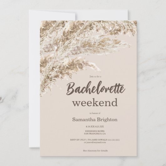 Boho Pampas Grass Weekend Bachelorette Kaart (Voorkant)