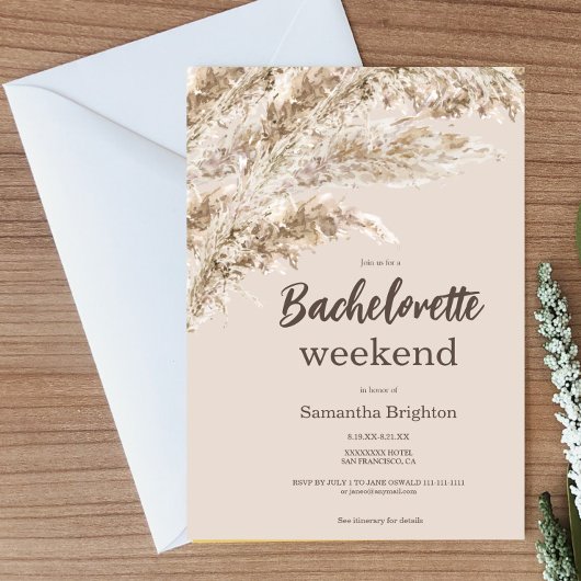 Boho Pampas Grass Weekend Bachelorette Kaart
