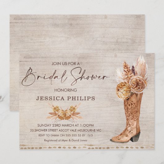 Boho Pampas Grass Western Boot Vrijgezellenfeest Kaart (Voorkant / Achterkant)