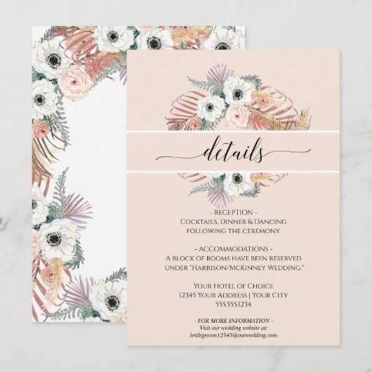 Boho Pampas Grass White Blush Bloemen Palm Kaart (Voorkant / Achterkant)