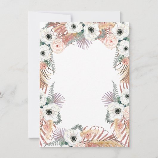 Boho Pampas Grass White Blush Bloemen Palm Kaart (Achterkant)