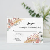 Boho Pampas Grass White Floral Tropical Palm RSVP (Staand voorkant)