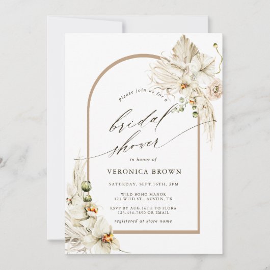 Boho Pampas Grass White Orchid Arch Vrijgezellenfe Kaart (Voorkant)