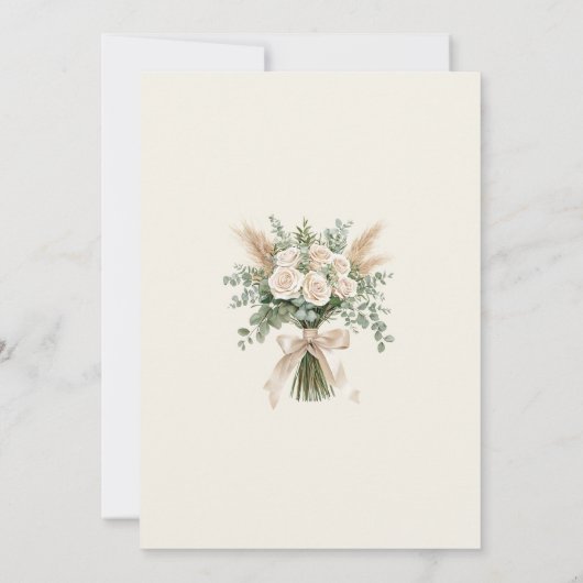 Boho Pampas Grass & White Rose Huwelijksuitnodigin Kaart (Achterkant)
