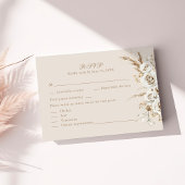 Boho Pampas Grass & White Rose Wedding RSVP Kaart