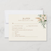 Boho Pampas Grass & White Rose Wedding RSVP Kaart (Voorkant)