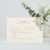 Boho Pampas Grass & White Rose Wedding RSVP Kaart (Staand voorkant)