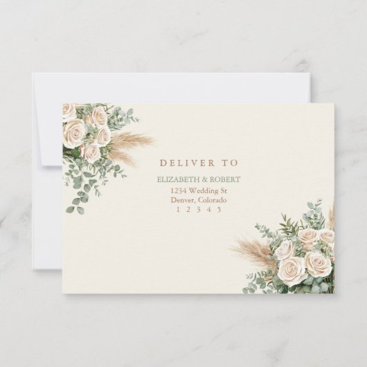 Boho Pampas Grass & White Rose Wedding RSVP Kaart (Achterkant)