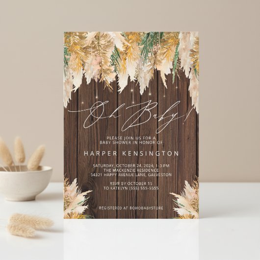Boho Pampas Grass Wood Twinkle Licht Baby shower Kaart