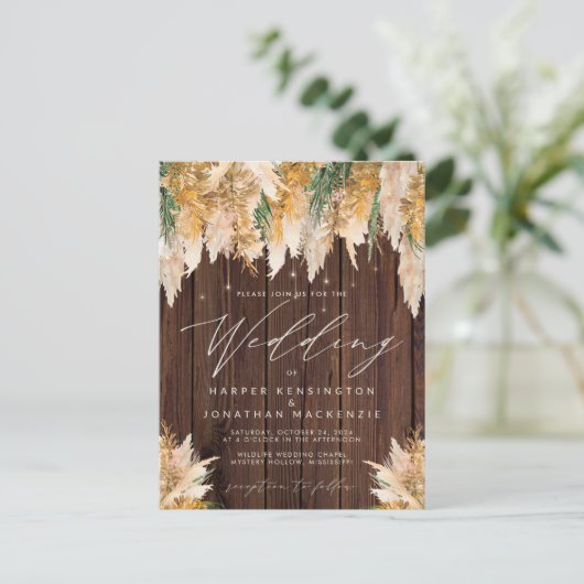 Boho Pampas Grass Wood Twinkle Weddenschap Briefkaart (Staand voorkant)