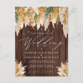 Boho Pampas Grass Wood Twinkle Weddenschap Briefkaart
