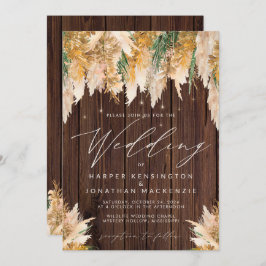 Boho Pampas Grass Wood Twinkle Weddenschap Kaart