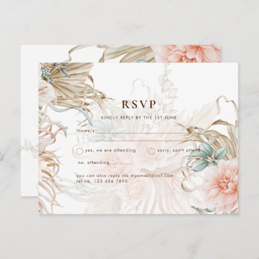 BOHO Pampas Grass Yellow Wedding Briefkaart (Voorkant / Achterkant)