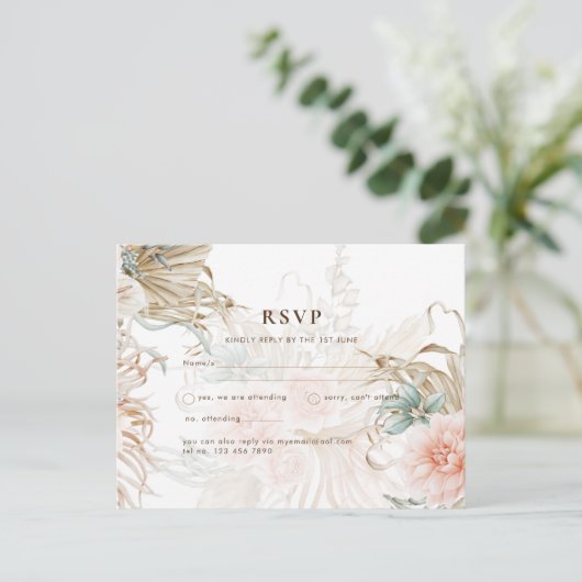 BOHO Pampas Grass Yellow Wedding Briefkaart (Staand voorkant)