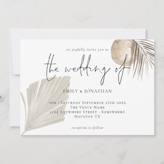 Boho Pampas Grasses Cream Wedding Kaart (Voorkant)