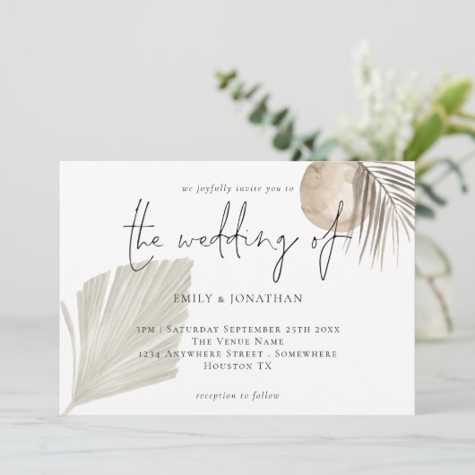 Boho Pampas Grasses Cream Wedding Kaart (Staand voorkant)