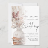 Boho Pampas Grasses Overlay QR Code Weddenschap Kaart (Voorkant)