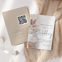 Boho Pampas Grasses Overlay QR Code Weddenschap Kaart