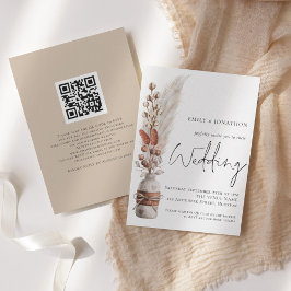 Boho Pampas Grasses QR Code Weddenschap Kaart