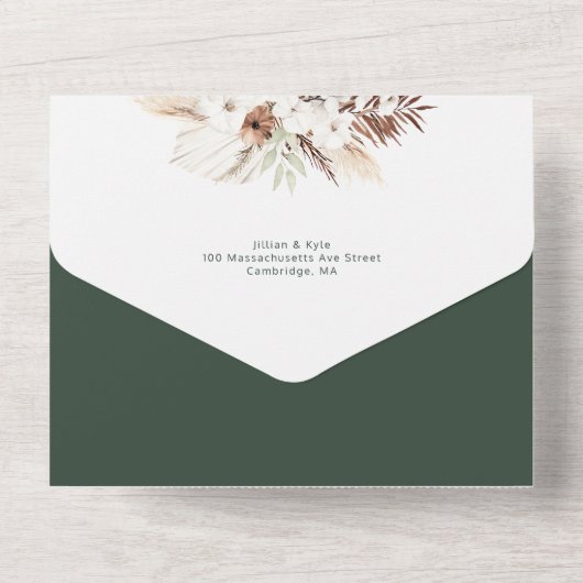 boho pampas greenery bruiloft in één uitnodiging (Achterkant)