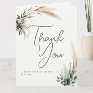 Boho Pampas Greenery Calligrafie Chic Baby shower Bedankkaart
