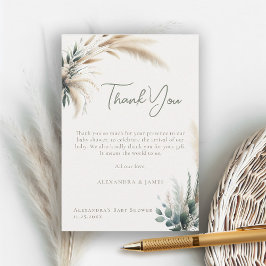 Boho Pampas Greenery Sage Calligrafie Baby shower Bedankkaart