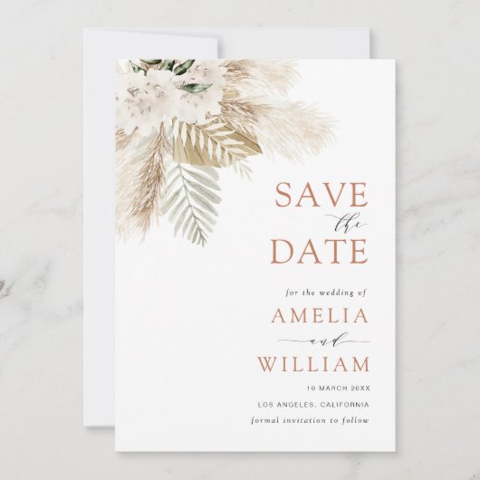 boho pampas groen bloemen Save the Date (Voorkant)