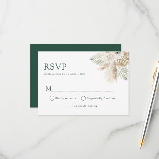 boho pampas groen wedding RSVP kaart (Voorkant / Achterkant in situ)