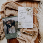 Boho Pampas Groene Bloemen Save the Date Kaart