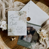 Boho Pampas Groene Bloemen Save the Date Kaart