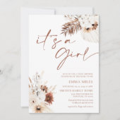 Boho Pampas Het is een Girl Baby shower Uitnodigin Kaart (Voorkant)